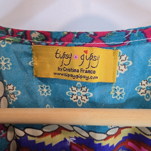 Tipsy Gipsy Colorful Patchwork Boho Tie-Front Mini Dress Size M - Picture 7 of 13